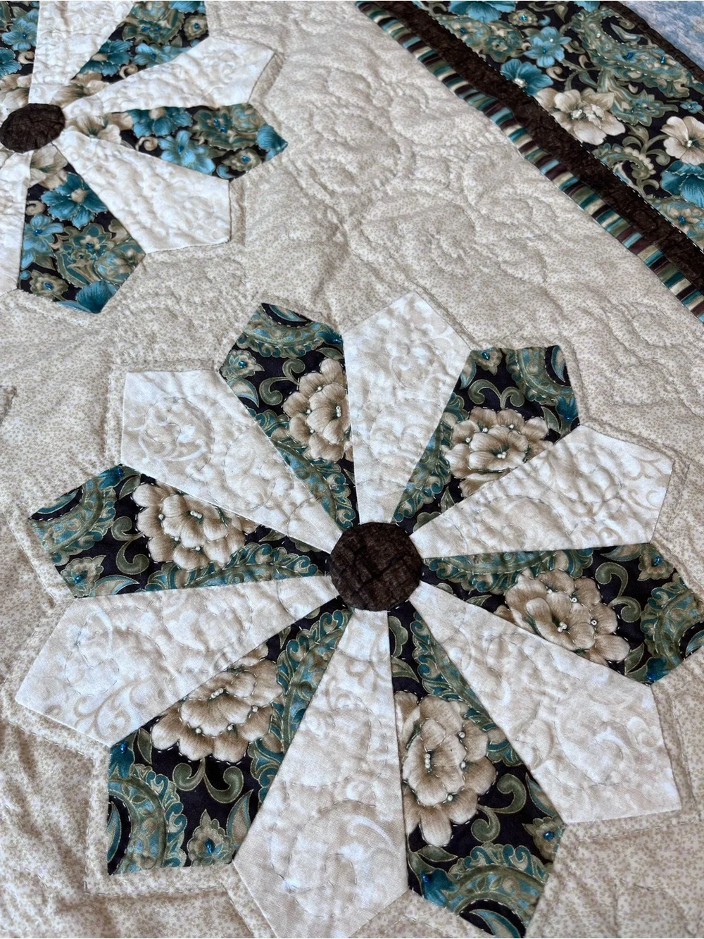 Handmade Quilt Blue Brown Floral